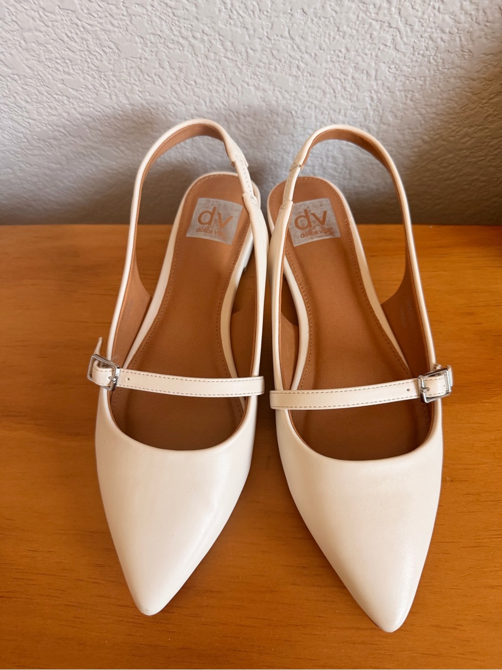 Dolce Vita Cream Pointed Slingback Flats with Buckle Strap - Picture 3 of 9